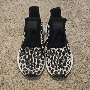Adidas Black and White Sneakers with Bold Animal Print